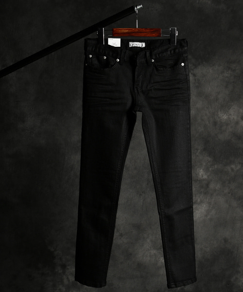 P-9717coating black denim pants