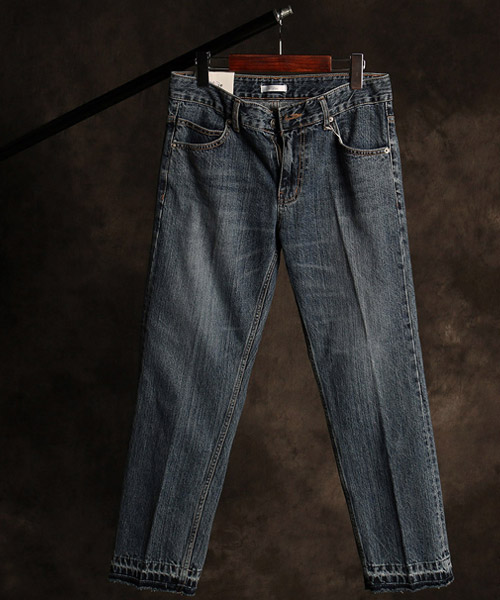 P-9853color scheme vintage denim pants